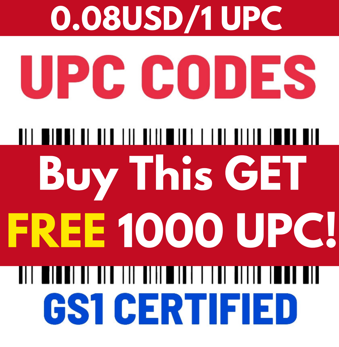 (10000)UPC/EAN/GTIN Codes Amazon Ebay Etsy Shopify Barcode Number (GS1 certified)