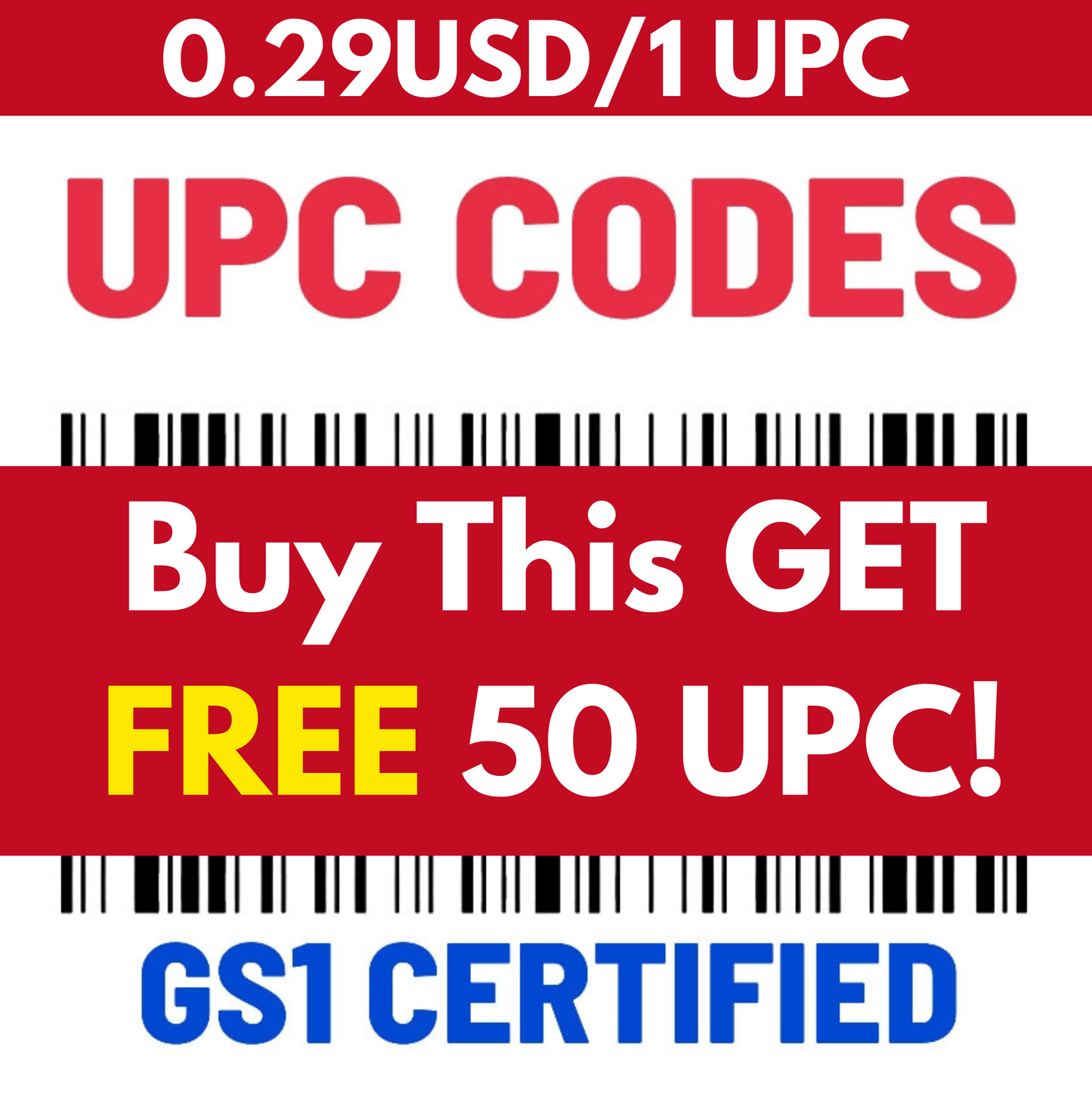 (100)UPC/EAN/GTIN Codes Amazon Ebay Etsy Shopify Barcode Number (GS1 certified)